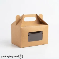 Natural brown kraft multipurpose carry box with built-in die-cut handle and two ventilation holes on top, displayed on white background — eco-friendly packaging box by Packaging Box Pakistan
