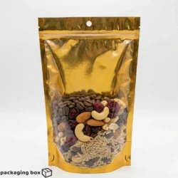 Golden Clear Zipper Pouches in 4 sizes filled with mixed spices, star anise and dry fruits by Packaging Box