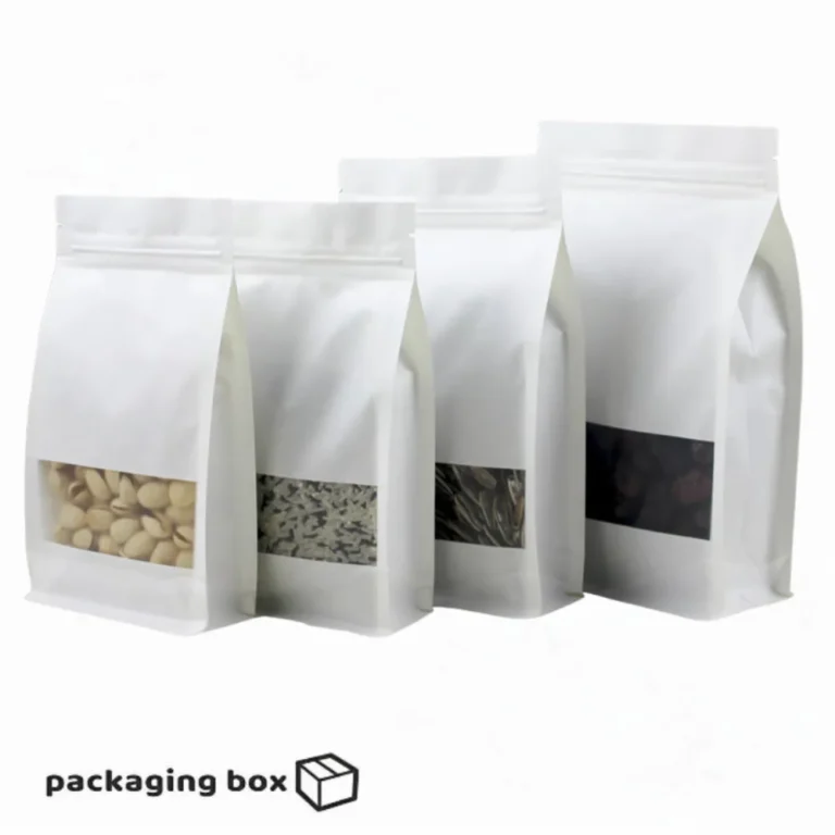 Buy White Flat Bottom Side Gusset Pouches with Window in Pakistan