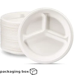 Compostable 3 Compartment Paper Biodegradable Disposable Plates