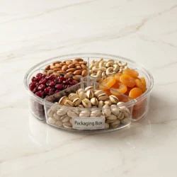 5 Portion Acrylic Round Tray with dry fruits and nuts