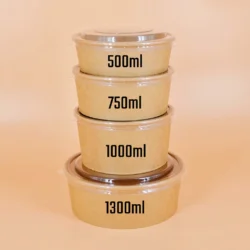500ml Round Kraft Bowl with Clear Lid Food Container