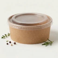 500ml Round Kraft Bowl with Clear Lid Food Container