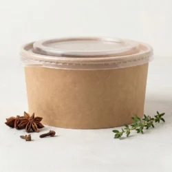 750ml Round Kraft Bowl with Clear Lid Medium Food Container