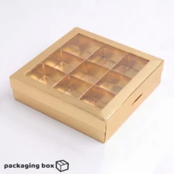 9 Cavity Chocolate Box Transparent Lid Gold Premium Packaging