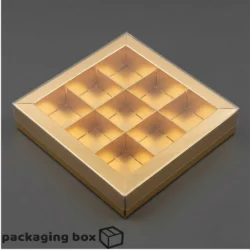 9 Cavity Chocolate Box Transparent Lid Gold Premium Packaging