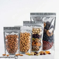 Aluminium Clear Standup Pouch filled with almonds – resealable zip lock food bag