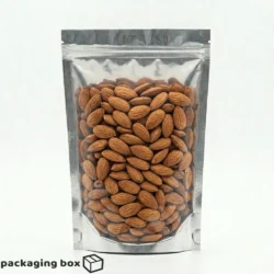 Aluminium Clear Standup Pouch filled with almonds – resealable zip lock food bag