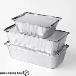 Aluminium Foil Container with lid in three sizes for catering, baking, food delivery and Eid meal packaging in Pakistan by Packaging Box.