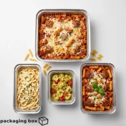 Aluminium Foil Container with lid in three sizes for catering, baking, food delivery and Eid meal packaging in Pakistan by Packaging Box.