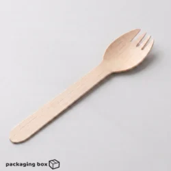 Birchwood dinner spork placed in a wooden bowl of rice and grilled chicken — eco-friendly wooden cutlery by PackagingBox.pk