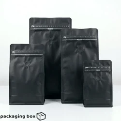 Matte black stand up pouch with one-way degassing valve and resealable zip lock coffee packaging bag