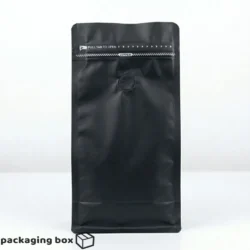 Matte black stand up pouch with one-way degassing valve and resealable zip lock coffee packaging bag