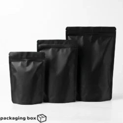 Matte black standup pouch with aluminum lamination – premium food packaging bag for coffee, tea and specialty products by Packaging Box Pakistan