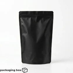 Matte black standup pouch with aluminum lamination – premium food packaging bag for coffee, tea and specialty products by Packaging Box Pakistan