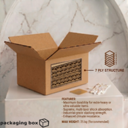 DHL shipping box 7 ply heavy duty corrugated export box max 25kg — international shipping packaging in Pakistan.