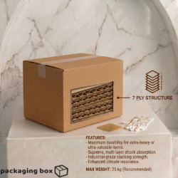 DHL shipping box 7 ply heavy duty corrugated export box max 25kg — international shipping packaging in Pakistan.