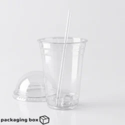 Disposable Clear Cup With Dome Lid – Transparent Plastic Glass for Shakes & Cold Drinks by Packaging Box