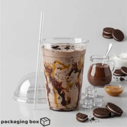 Disposable Clear Cup With Dome Lid – Transparent Plastic Glass for Shakes & Cold Drinks by Packaging Box
