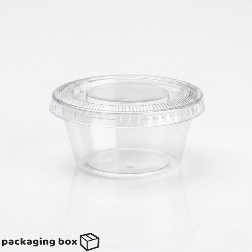 Clear plastic disposable sauce dip containers for ketchup mayo chutney and condiments
