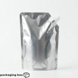 Plain Aluminum Standup Spout Pouches in two sizes with white screw cap spout by Packaging Box Pakistan