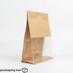 Side Gusseted Flat Bottom Brown Kraft Pouch for Cookies and Bakery Items