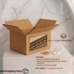 Standard ecommerce box 5 ply corrugated structure — heavy duty shipping box max 15kg for ecommerce and courier packaging in Pakistan.
