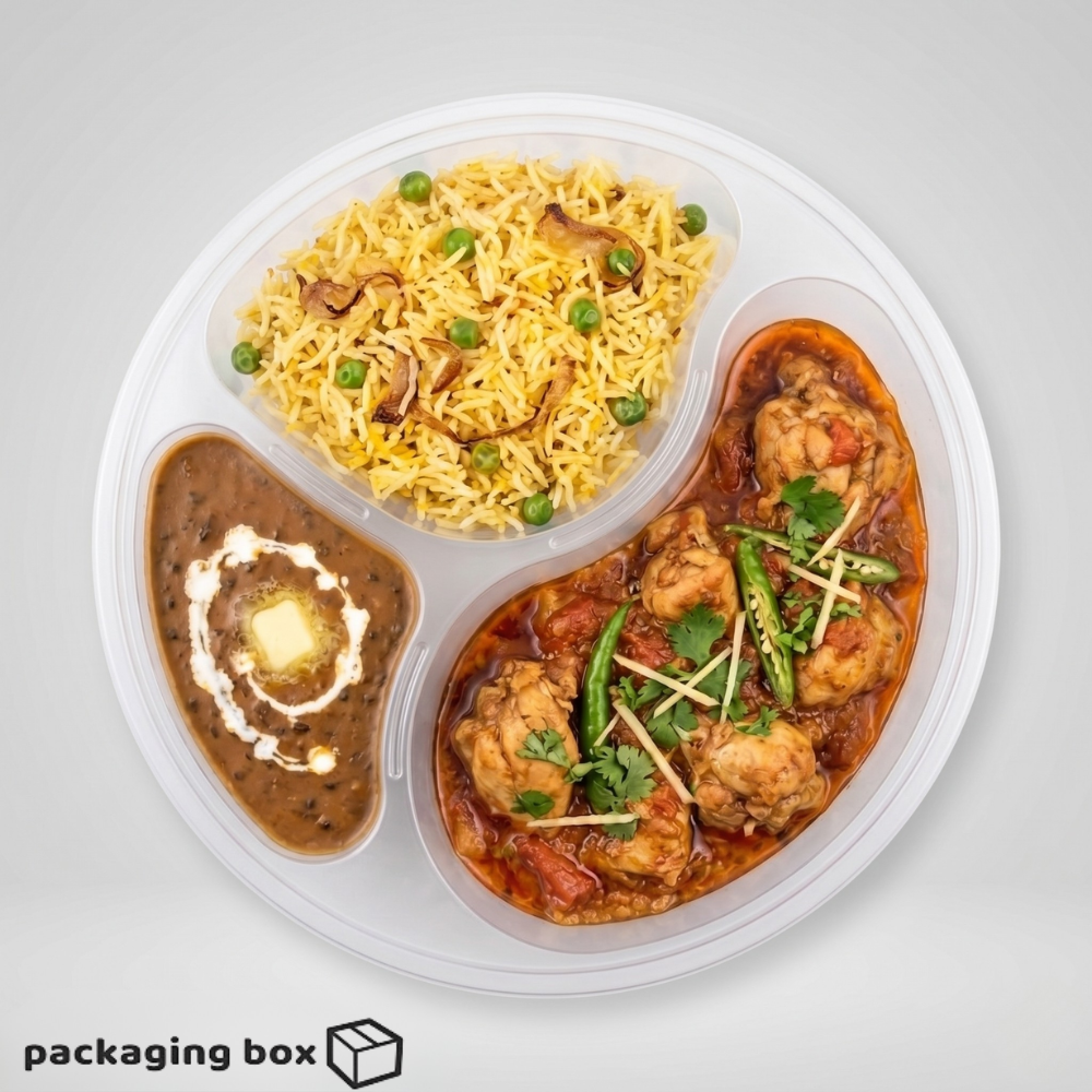 Transparent Rounded Disposable Three Portion Tray with Clear Lid – 3 Compartment Clear Meal Tray Pakistan