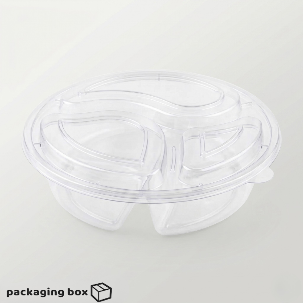 Transparent Rounded Disposable Three Portion Tray with Clear Lid – 3 Compartment Clear Meal Tray Pakistan