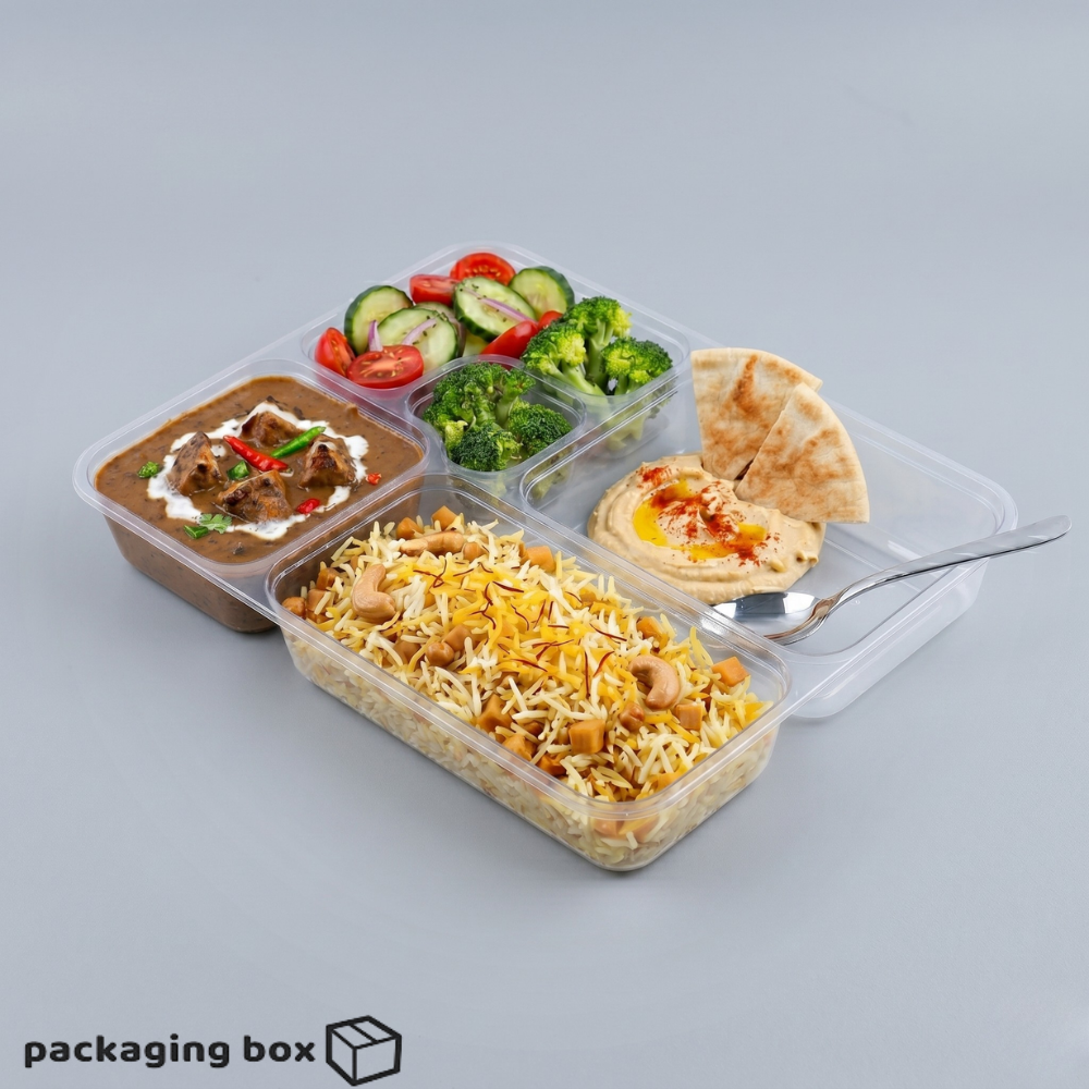 Transparent Five Portion Food Tray with Clear Lid β 5 Compartment Complete Meal Tray Pakistan