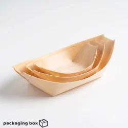 Disposable Wooden Boat Serving Tray – Eco-Friendly Natural Pinewood Food Tray by Packaging Box