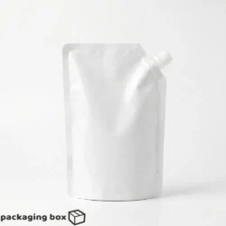 White matte standup spout pouch in two sizes – premium liquid and beverage packaging bags with screw cap spout