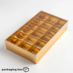 18 Cavity Chocolate Box β Gold Base with Clear Lid