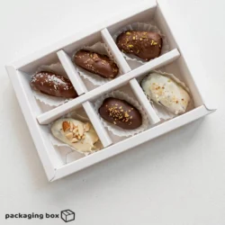 6 Chocolate Box with Transparent Lid β White Base with Paper-Lined Cavities