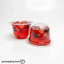 90ml Jelly Cup filled with fresh strawberry and blueberry fruit jelly — flat lid and dome lid variants by PackagingBox.pk