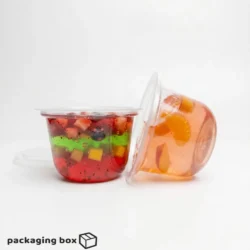 90ml Jelly Cup filled with fresh strawberry and blueberry fruit jelly — flat lid and dome lid variants by PackagingBox.pk