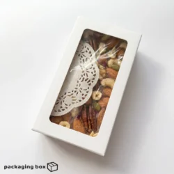 Chocolate Bar Box β White Window Box with Lace Doily & Mixed Nuts Display