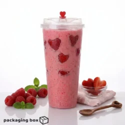 Injection Glass with heart-shaped lid filled with berry smoothie