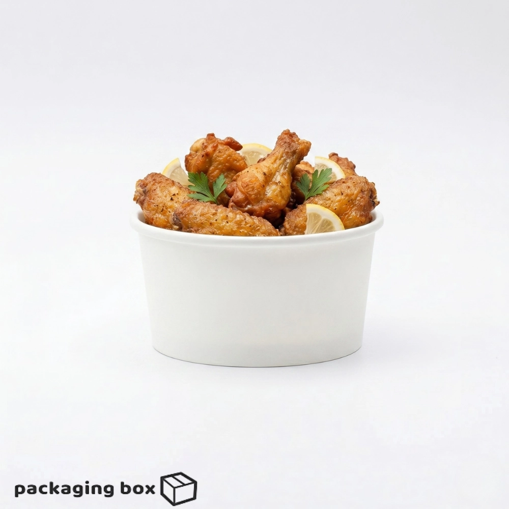 White Paper Bowl with Crispy Chicken Wings and Dipping Sauces