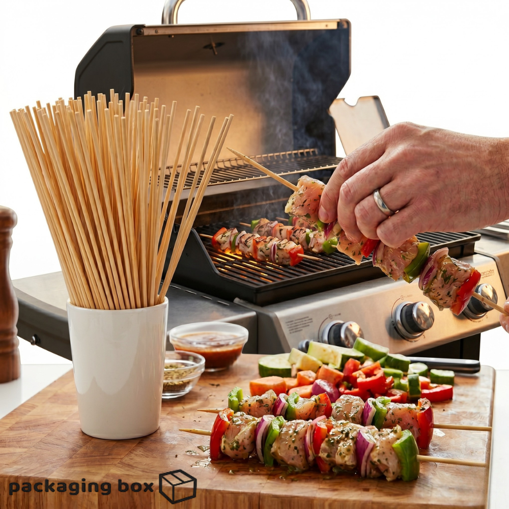 Wooden Skewer Sticks Food Grade BBQ Grilling — PackagingBox.pk