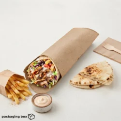 Cardboard cone sleeve shawarma wrap packaging box with grilled chicken filling
