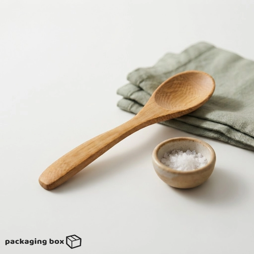 Polished Wooden Tea Spoon with Sea Salt Bowl