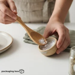 Polished Wooden Tea Spoon with Sea Salt Bowl