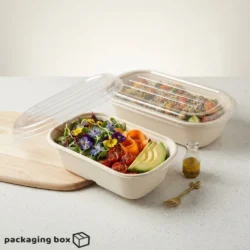 Long Bagasse Bowl with Lid – Eco-Friendly Sugarcane Fiber Bowl